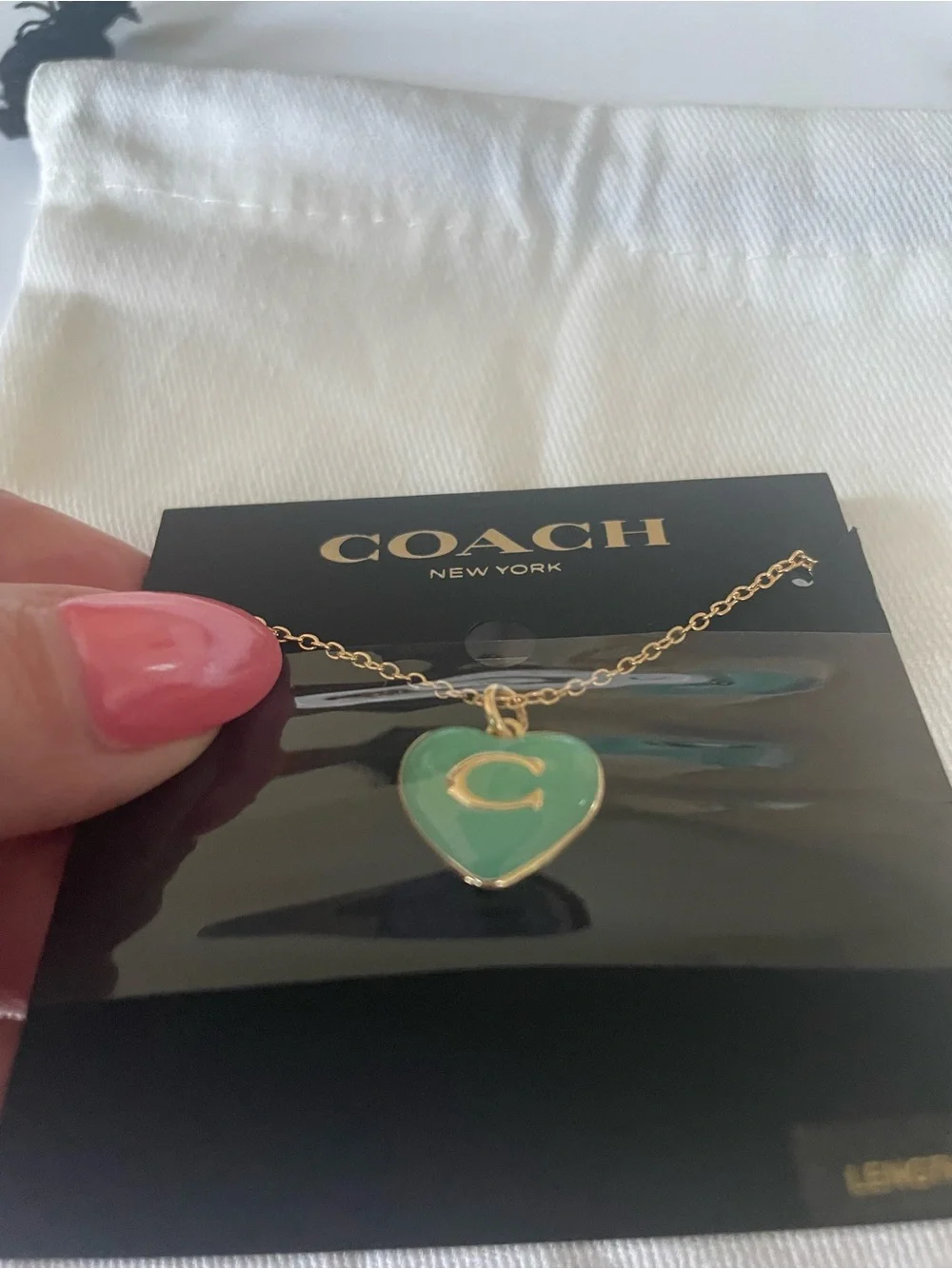 Coach Mint Green Heart Pendant Necklace with Gold 'C'